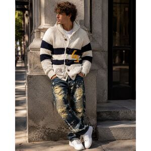 G-Star Raw Cardigan Knit Sweater Embroidered Men’s Medium Gray Blue